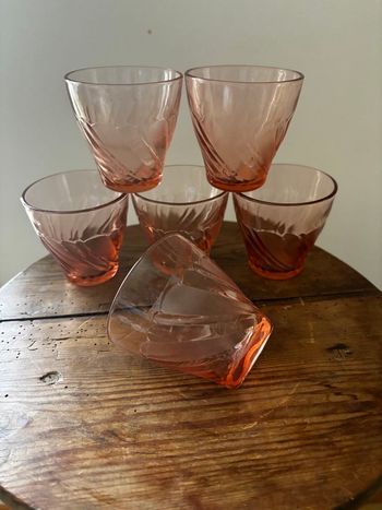 Lot de 6 verres vintage rose Véréco torsades