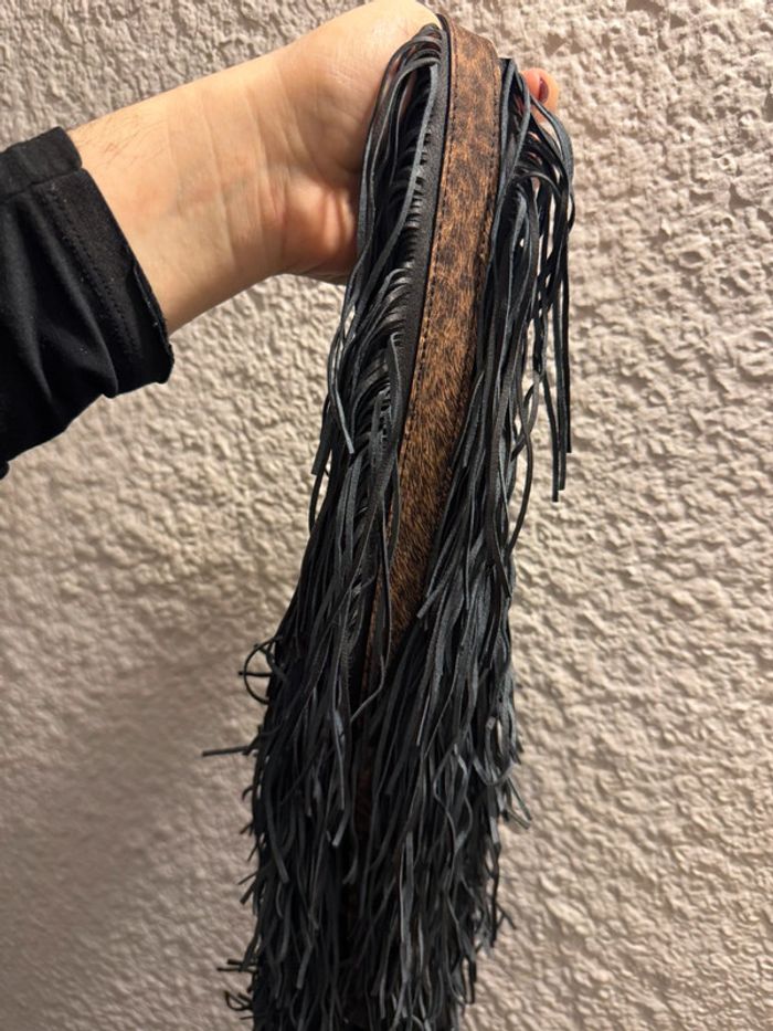 Bandouliere sac frange noir et leopard - photo numéro 3