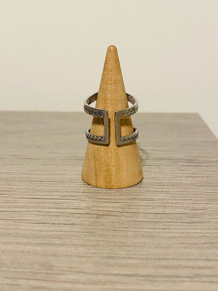 Bague épaisse ajustable argenté double rangs martelée acier inoxydable - photo numéro 3