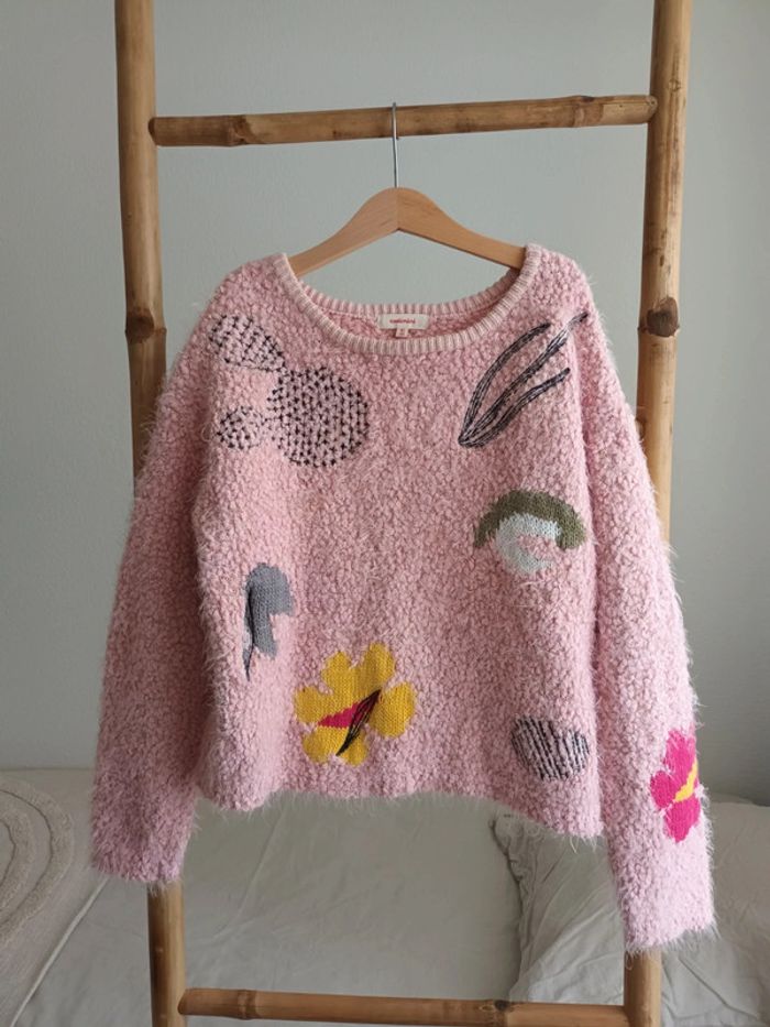 Pull rose avec broderies colorées Catimini 10 ans