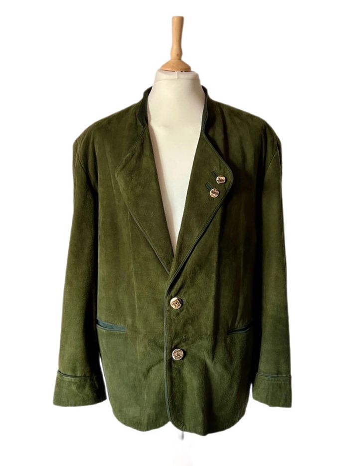 🌲Veste blazer cuir daim vert sapin vintage autrichien trachten suede leather blazer🌲 - photo numéro 12