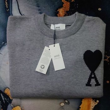 Pull AMI Alexandre Mattiussi Homme Gris Cœur Noir Taille L