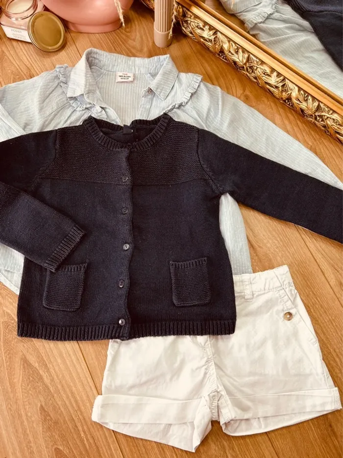 Taille 4 ans tenue 3 pièces fille multimarques blanc bleu clair et marine * rayures * 🩷 - photo numéro 8