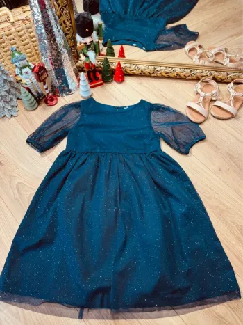 Taille 7-8 ans robe fête Noël fille H&M bleu marine * tulle scintillant * 🎄