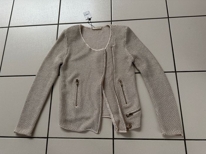 cardigan zippé beige effet brillant MAJE taille 36 NEUF - photo numéro 8