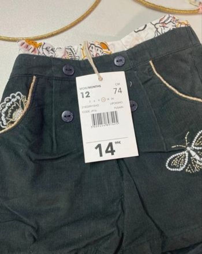 Short bébé fille - velours noir brodé - neuf - Dpam - photo numéro 4