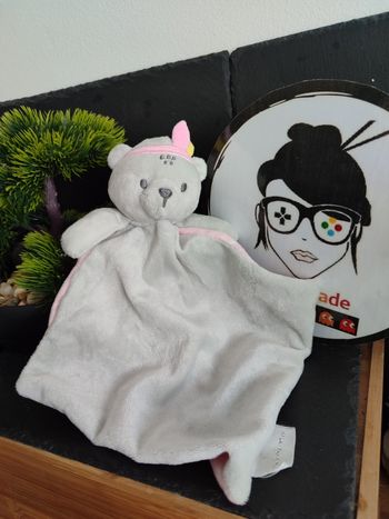 doudou lapin indien gris rose blanc CMP pe9780/ck coeurs tom et Zoé moustaches