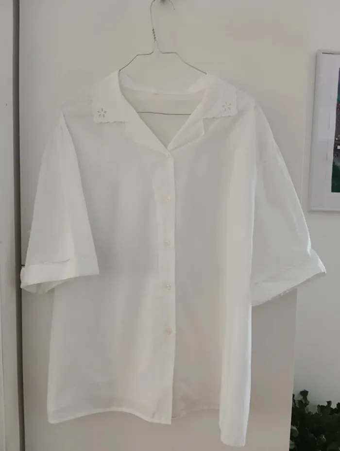 Chemise vintage  blanche, manches courtes - photo numéro 7