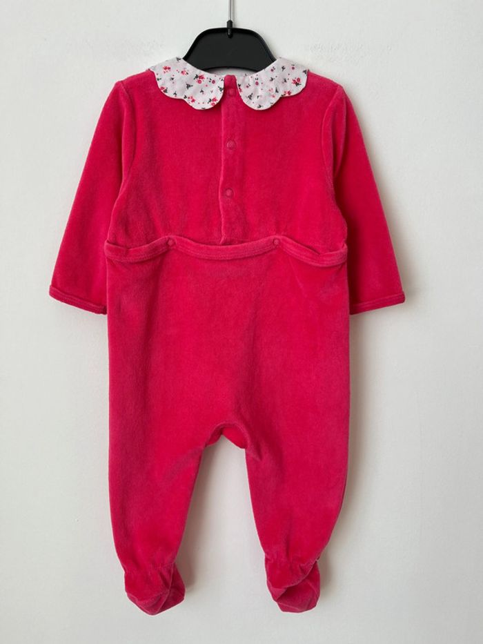 Pyjama (dors-bien) en velours rose fuchsia à col claudine fleuri - La Redoute 9 mois - photo numéro 5