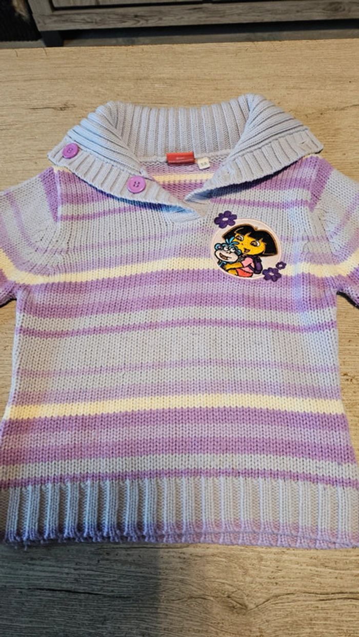 Pull fille à col montant mauve ligné blanc, bleu, manches longues, Dora, 5 ans - photo numéro 4