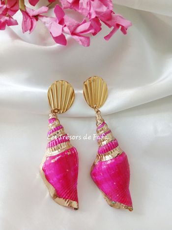 Boucles d'oreilles coquillage rose fuschia 