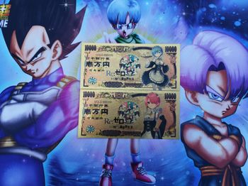 Billet Ram Rem Re:zero card rare Collector Gold doré carte ticket Goodies Banknote