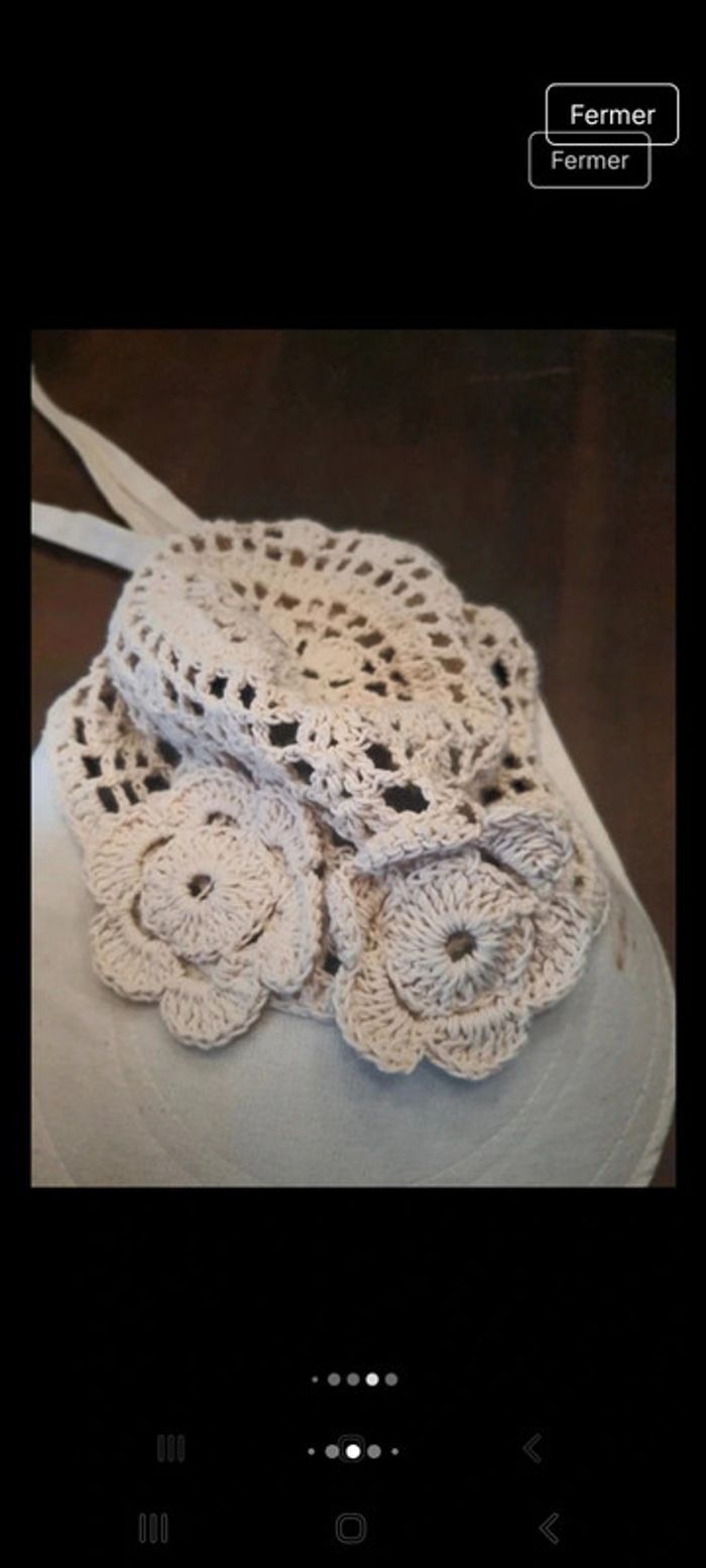 Joli Chapeau beige tricoté en coton/lin fait main - photo numéro 16