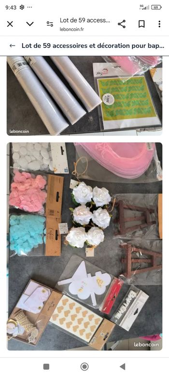 Lot d' accessoires ( neuf ) pour baptême ou baby shower ( 59 )