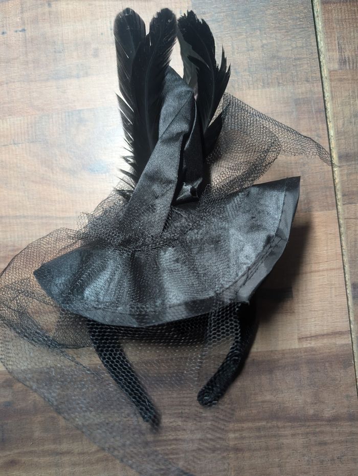 serre-tête mini chapeau avec voile en plumes noires - photo numéro 2