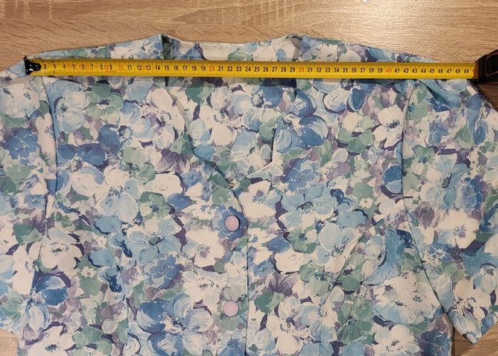 Blouse manches courtes fleurie vintage bleu ciel vert et blanc Damart Taille 44 - photo numéro 8