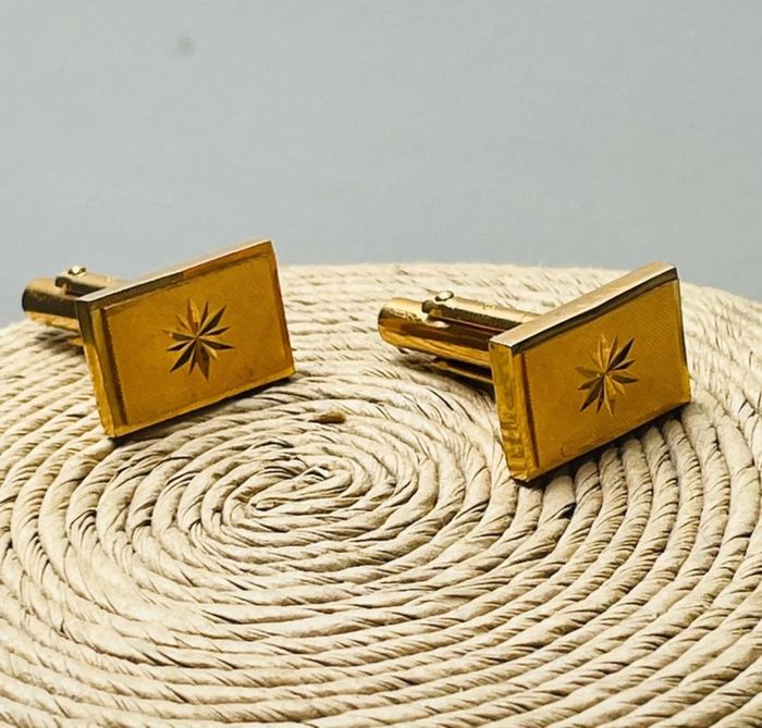 🔥 Paire Boutons de manchette vintage chic  rectangle . Plaqué or poinçon. - photo numéro 6