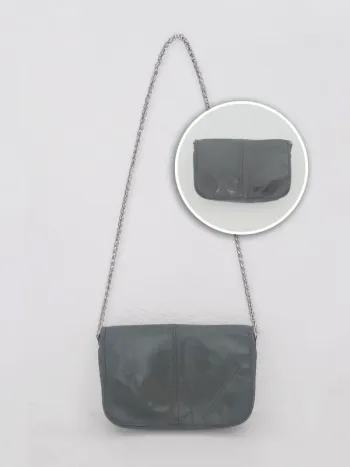 Pochette cuir gris 80-90 vintage - 22×15×5cm