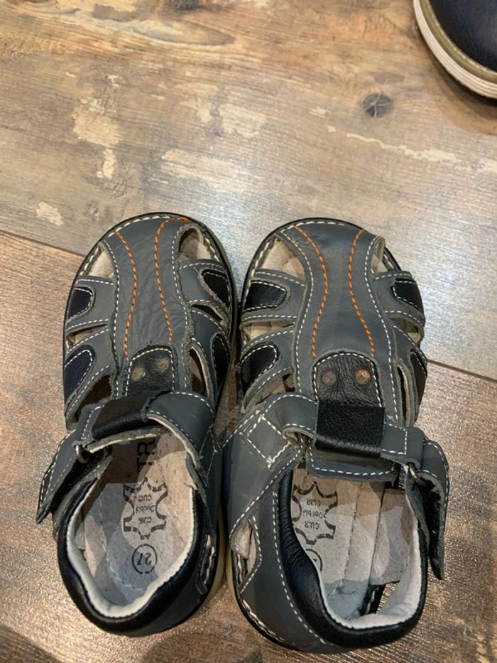 Sandales grises noires cuir - photo numéro 4