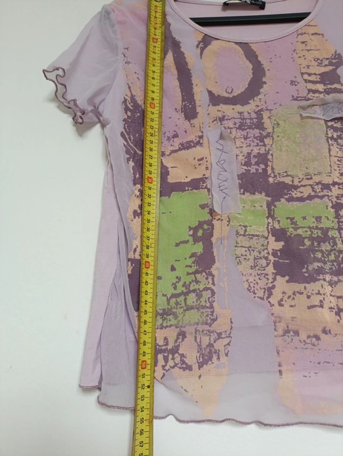 Rare top transparent lilas imprimé abstrait Taille S vintage rare original - photo numéro 7