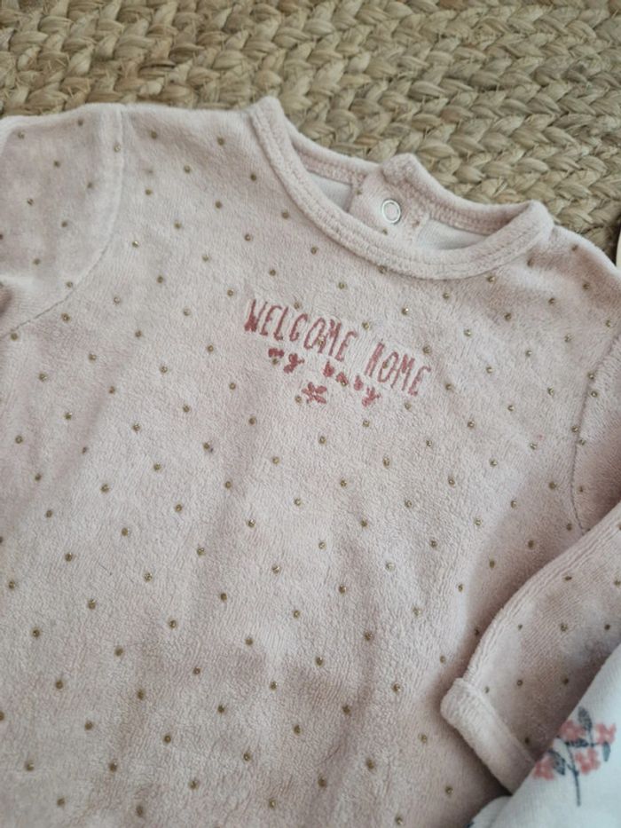 Lot de pyjama fleurie rose et blanc gémo bébé fille 3mois - photo numéro 3