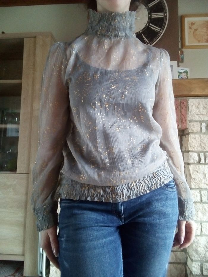 Blouse grise et dorée transparente - photo numéro 2