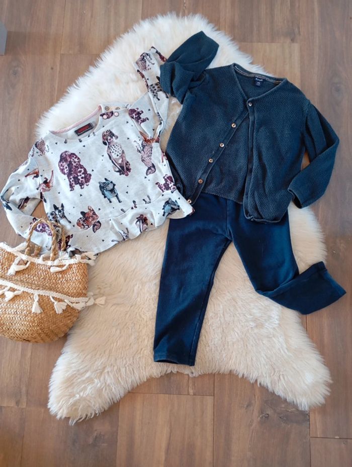 Lot  fille 2 ans 💗 blouse catimini + gilet Kiabi + legging sans marque