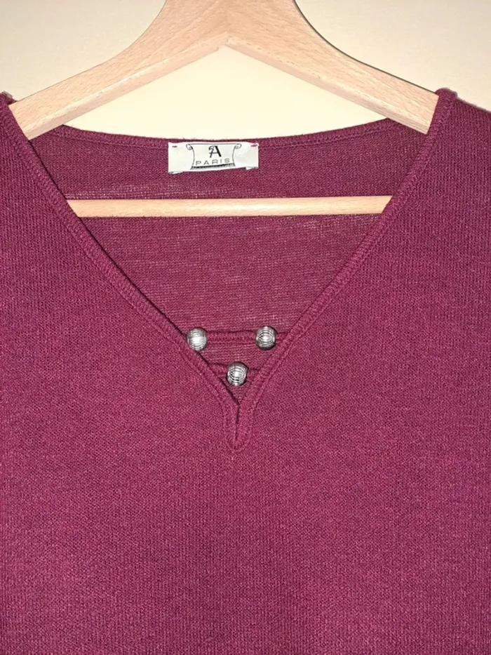 Pull tunique doux femme À Paris tbe bordeaux avec décos 50/52 étiquette coupée - photo numéro 2