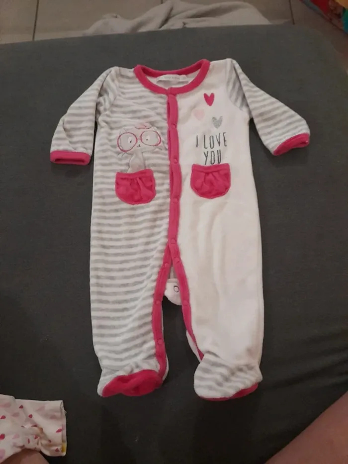 Pyjama i love you rose et gris baby by gemo 3 mois