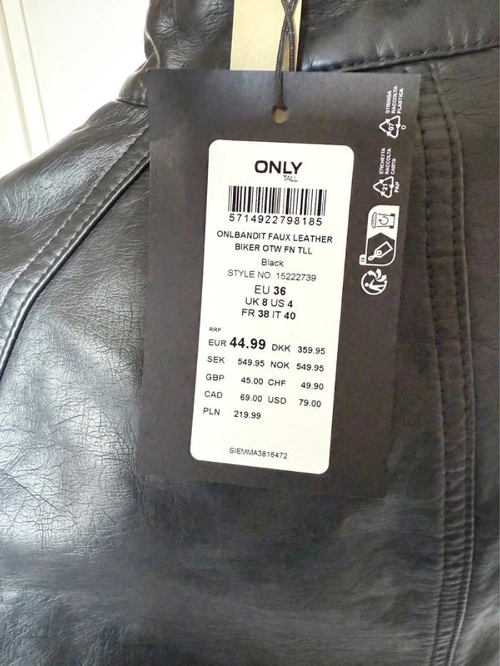 Veste en simili cuir ONLY – Taille 38 – noir – Neuf avec étiquette - photo numéro 5