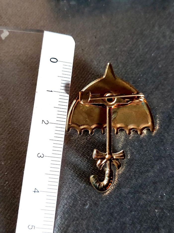 Broche parapluie vintage métal doré et émail - photo numéro 6