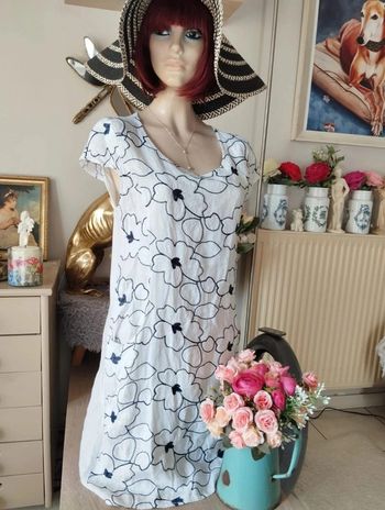 💕Robe Casual en Lin Broderies Florales Made in Italy T36💕