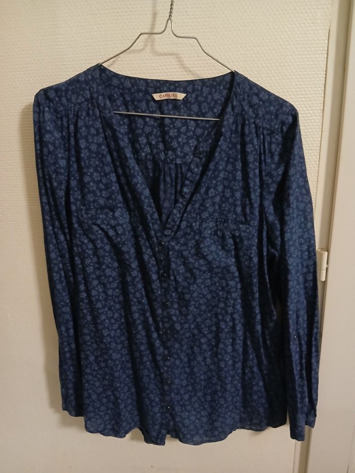Chemisier femme taille 42 couleur marine a fleurs marque camaieu - photo numéro 3