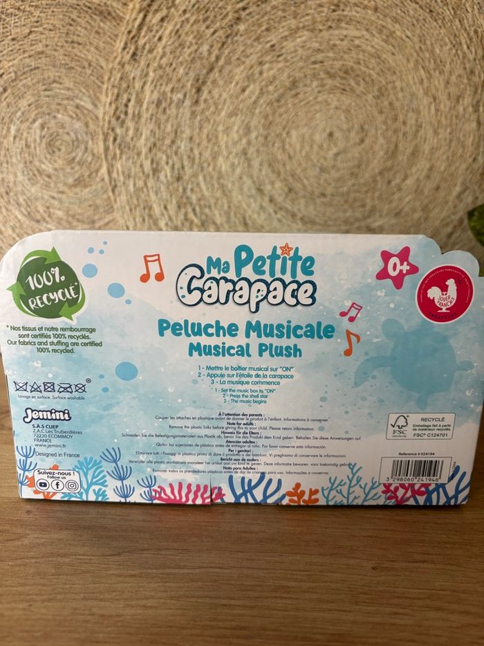 Neuf doudou musicale tortue ma petite carapace jemini - photo numéro 3