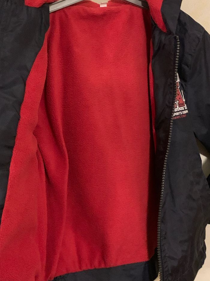 Veste blouson imperméable bleu foncé 3ans avec capuche, doublé polaire - photo numéro 2