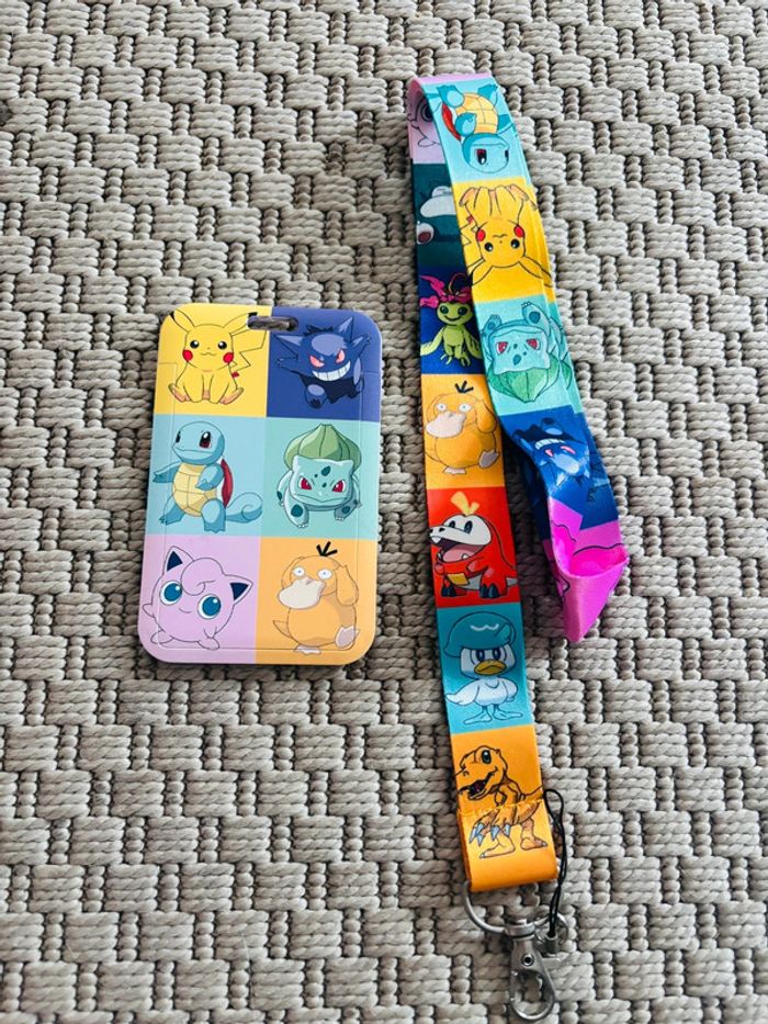 Porte carte Pokémon diverse lanière tour de cou badge carte école bus