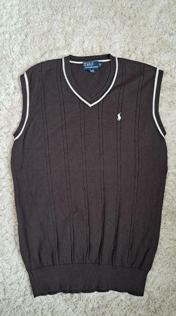 Pull sans manche Ralph Lauren marron logo blanc XL