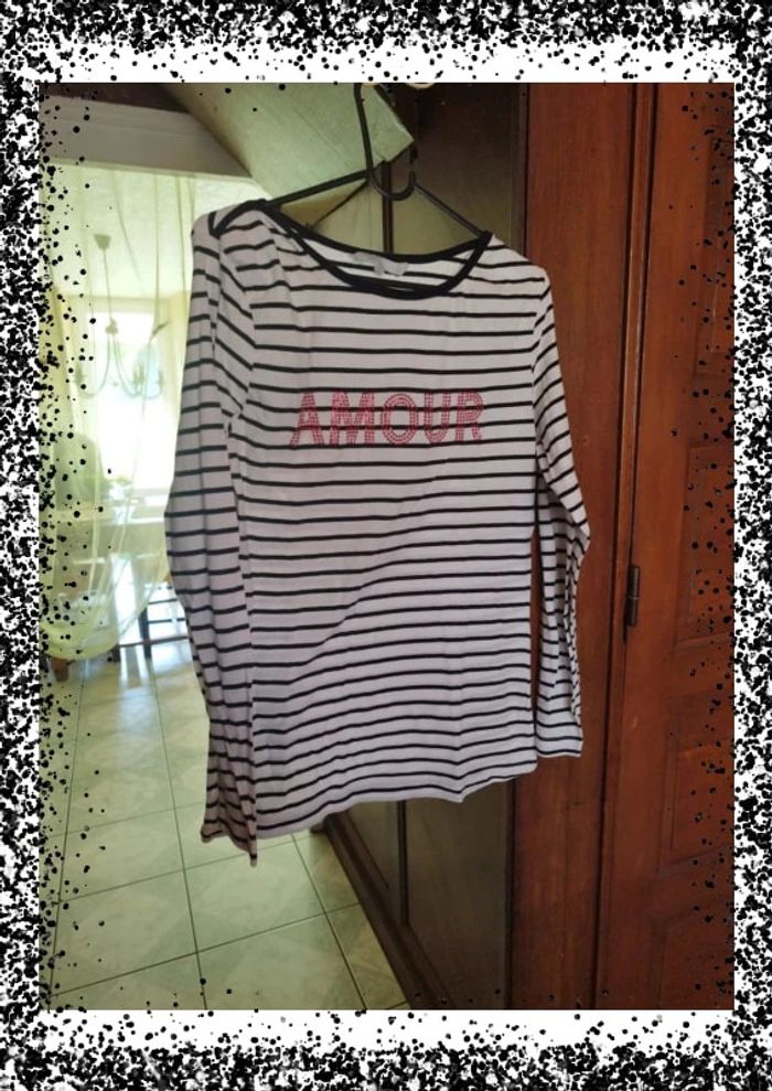 T-shirt blanc à rayures Amour taille M/L - photo numéro 2