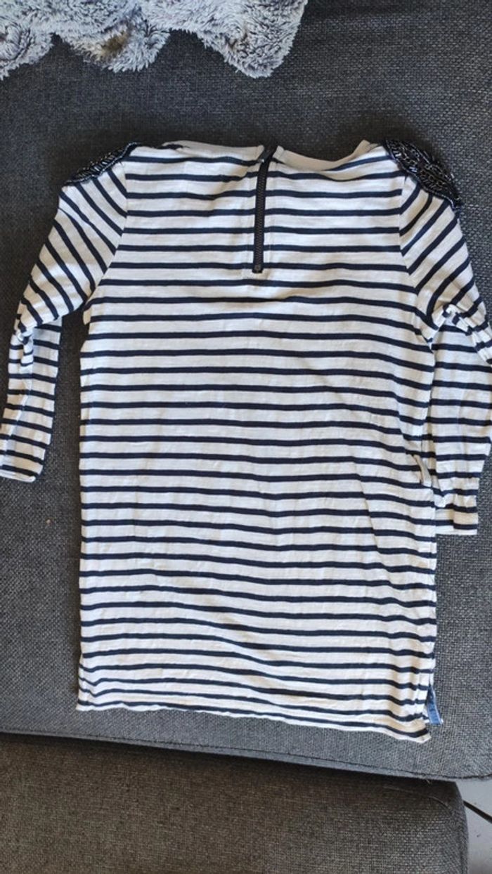 Robe marinière Pepe jeans taille 4 ans bleu blanc et empiècements épaules - photo numéro 3