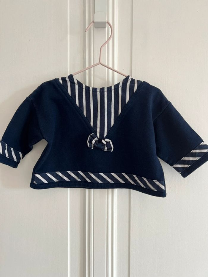 Pull natalys marine et blanc 6 mois