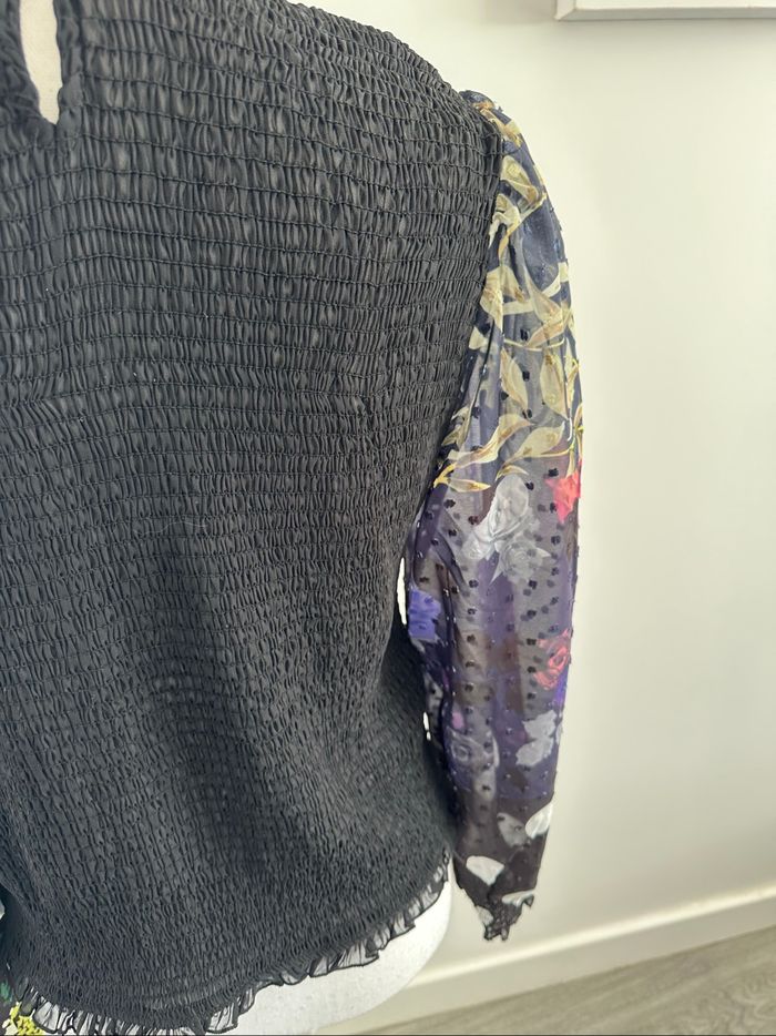 Blouse en crêpe mesh et plumetis noire et multicolore Desigual T40 L - photo numéro 6