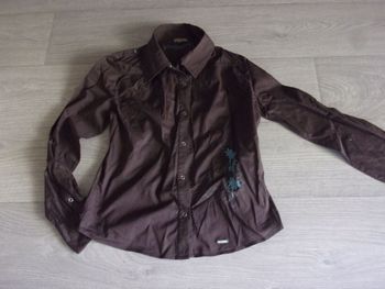 Chemise TEX marron fleurs bleu pétrole 40 TBE