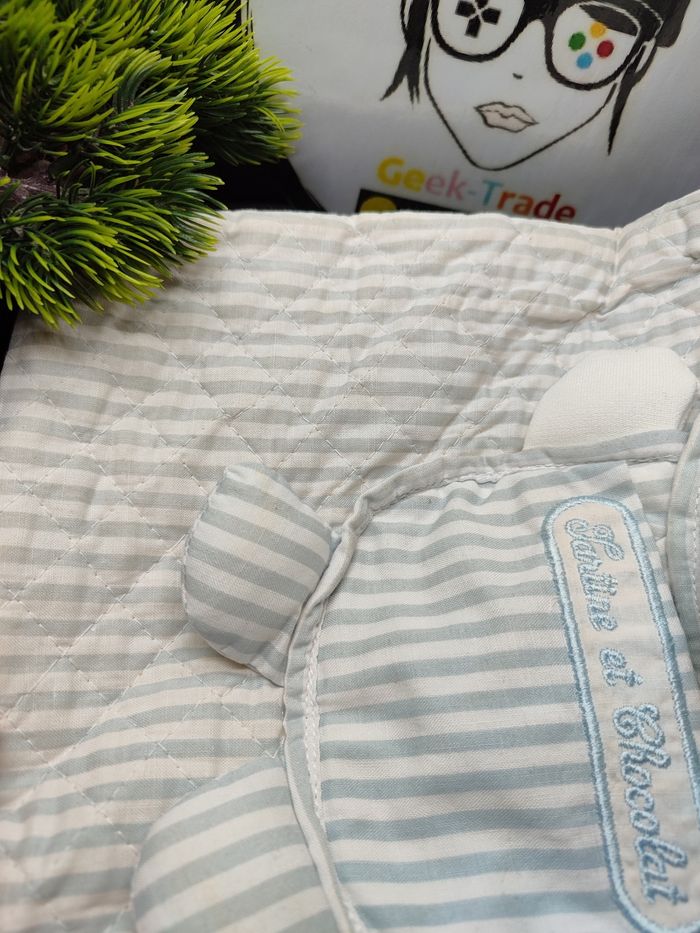 sans enfant peluche ancien tartine et chocolat ours bleu blanc gris rayé rayure poche - photo numéro 3