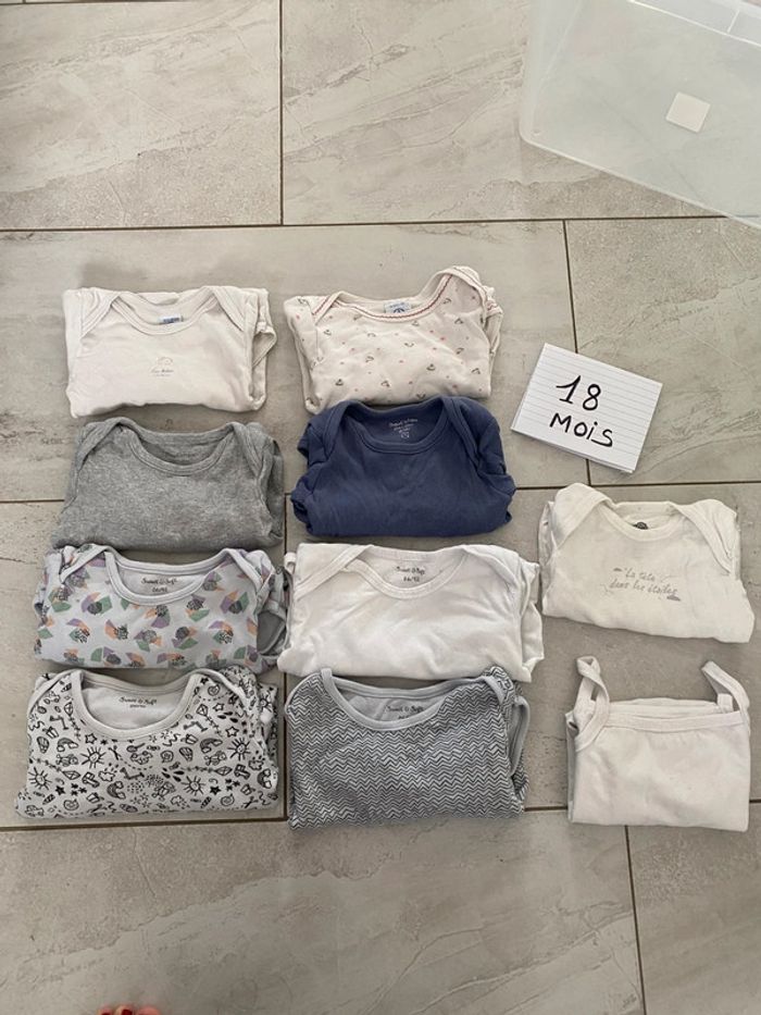Lot de 10 bodies ML et MC 18 mois