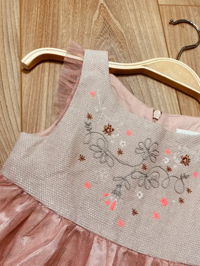 Taille 3 ans robe de cérémonie fille Orchestra rose pâle argenté * tulle étoiles broderie * 🩷 - photo numéro 5