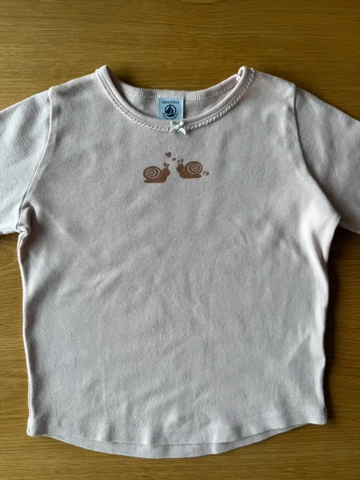 Pyjama 2 pièces ML en coton léger rose pâle et blanc thème escargot 🐌 - Taille 4 Ans - photo numéro 4