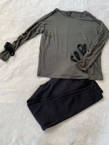 Pull fin t-shirt manches longues kaki uni basique avec noeuds sur les manches