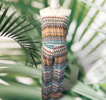 Combinaison pantalon bustier fluide légère imprimé motif ethnique taille unique jusqu’au 40