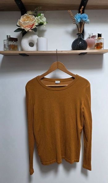 Pimkie Pull Léger Maille Fine Moutarde Manches Côtes Taille L 40 