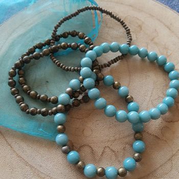 Lot de bracelets boules assortis bleu turquoise et vert kaki